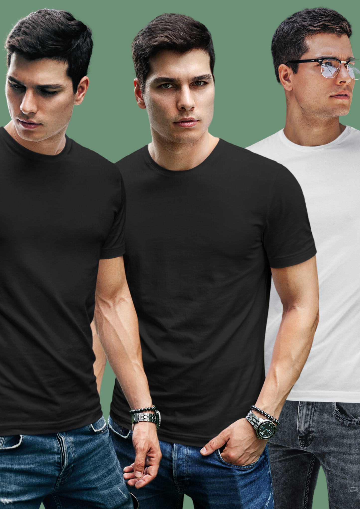 100% Compacted Combed Cotton Black, Black, White 3 T-shirts