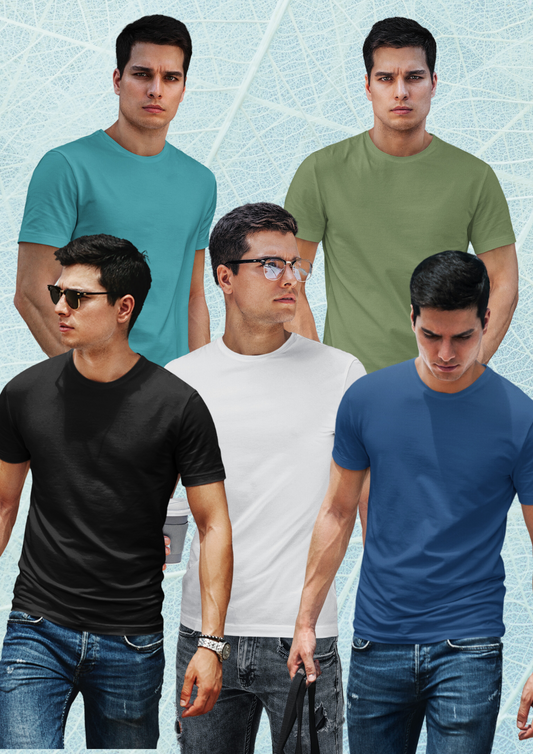 100% Compacted Combed Cotton Pack of 5 T-shirts